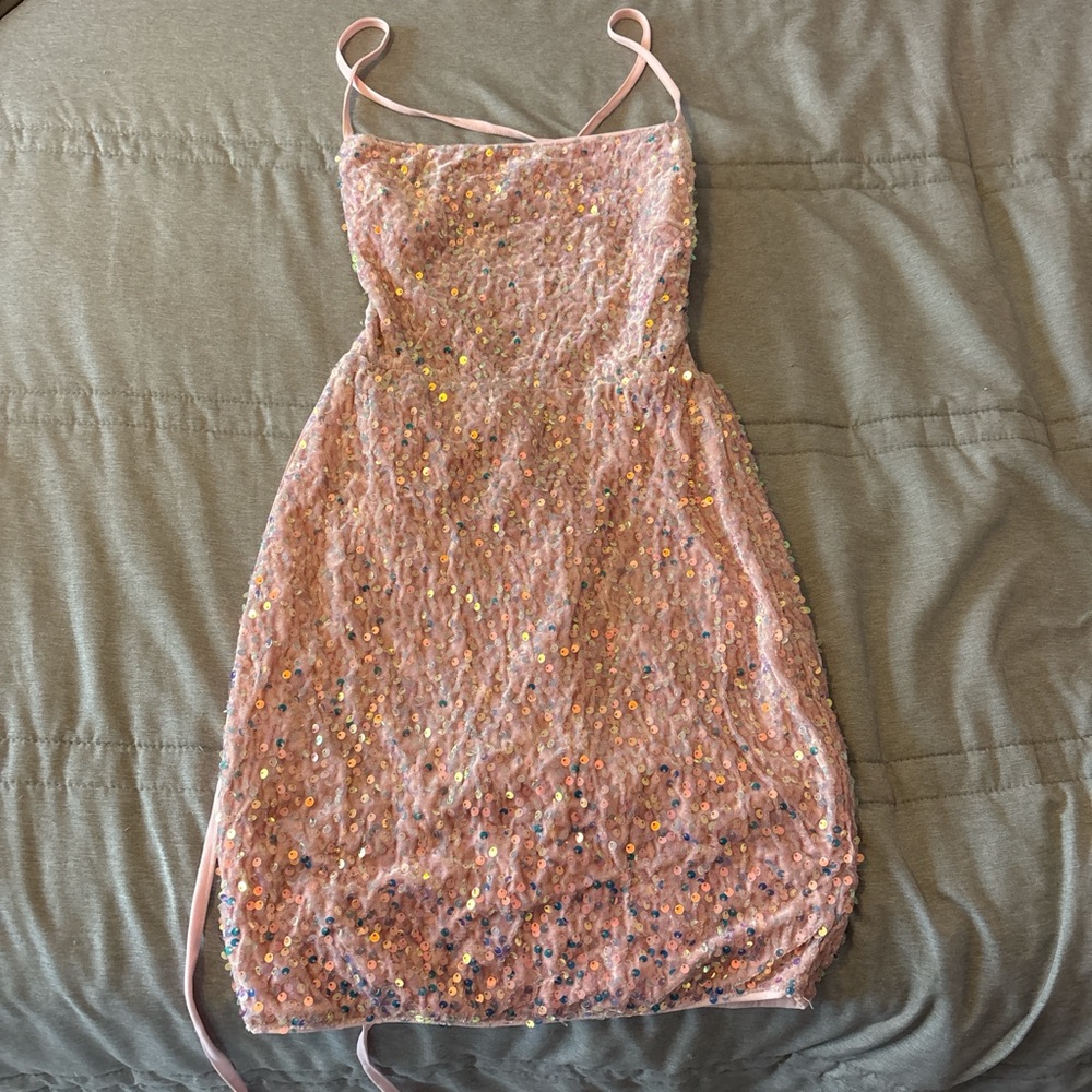 SHEIN Pink Sequin Mini Dress